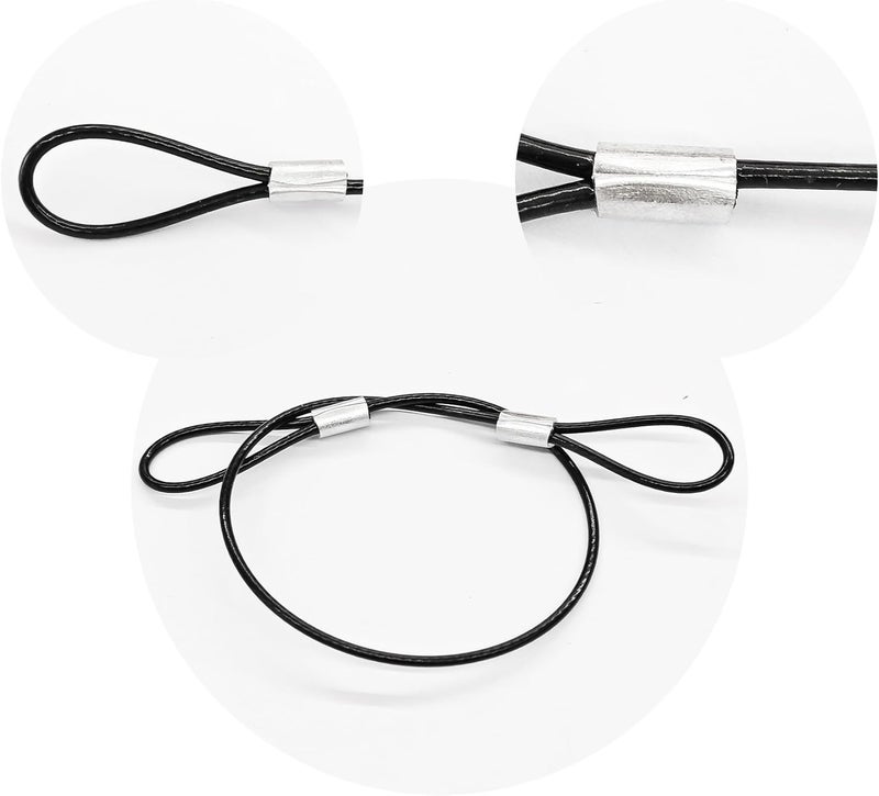 bskkw 6Pcs 12 Inch Black Stainless Steel Security Cable with Loops, 2mm Dia Heavy Duty Braided Steel Wire Rope, Safety Lock Cable Double Loop Ends for Bike U-Lock, Luggage and Equipment Protection - Image 3